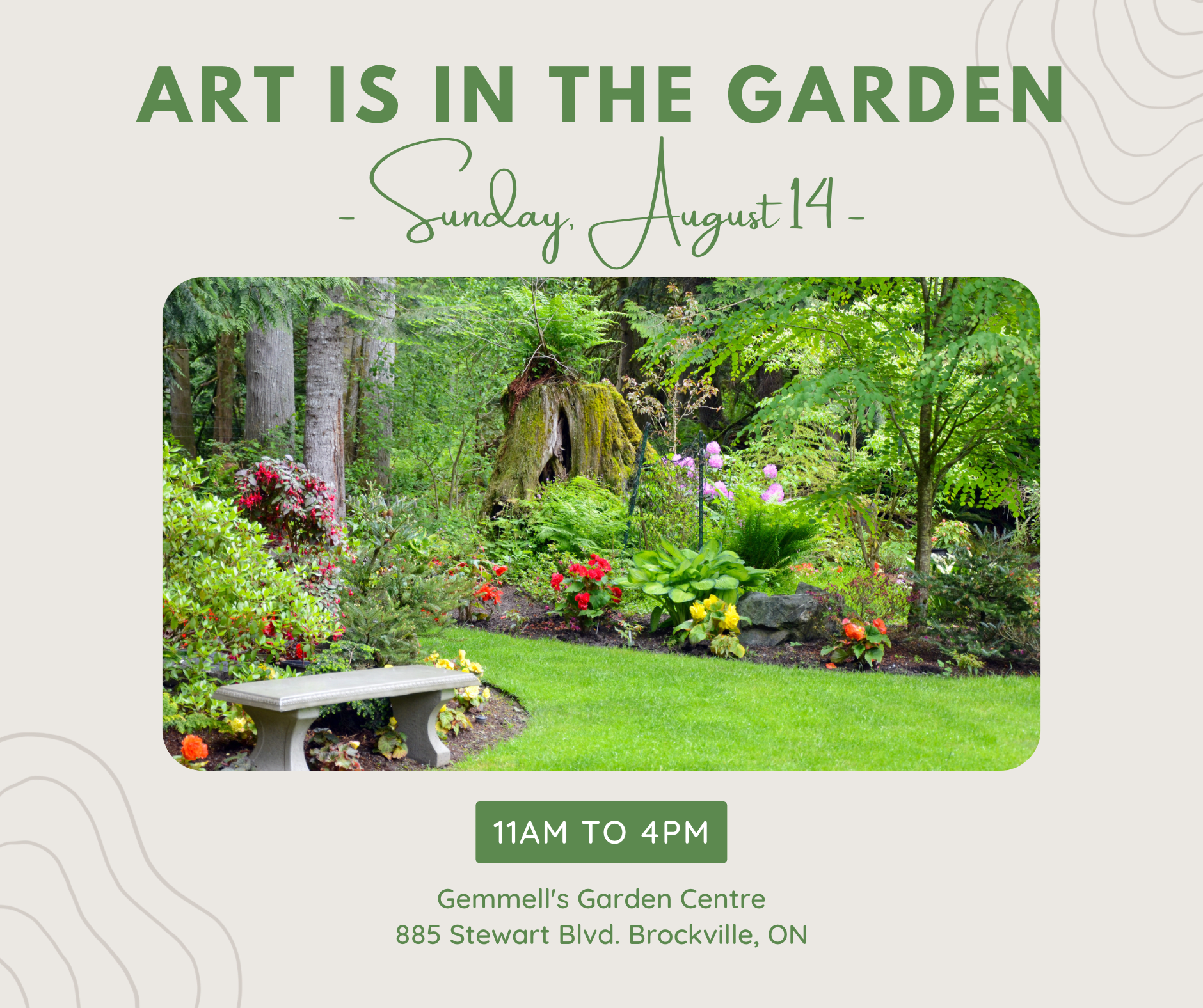 Art In the Garden Brockville Gemmell's Garden Centre 11am to 4pm