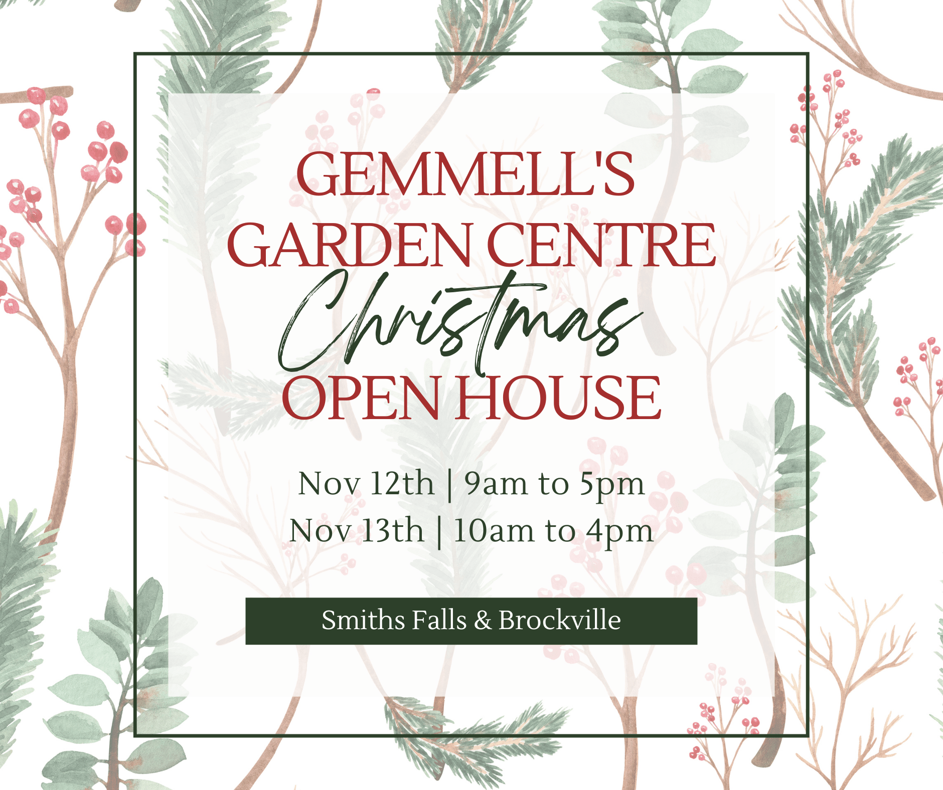 November 12 and 13 Gemmell's Christmas Open House Weekend Preview our Christmas & Holiday Collection at both our Brockville & Smiths Falls Locations.